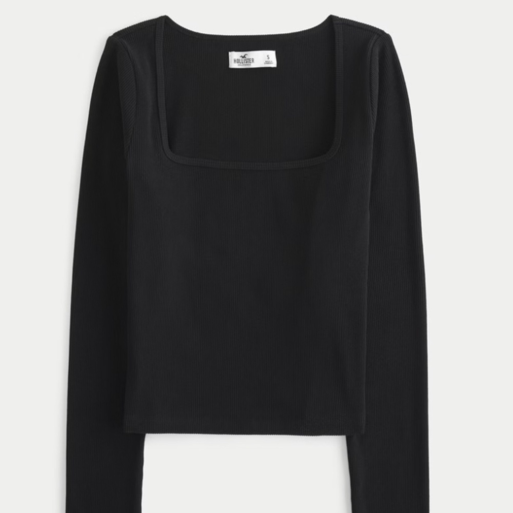 NEW Hollister Ribbed Seamless Fabric Square Scoopneck Top - Size Small - Black